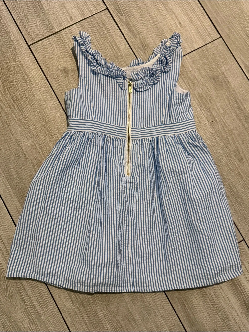 Lilly Pulitzer Blue & White seersucker Striped Girls Dress with Rosette